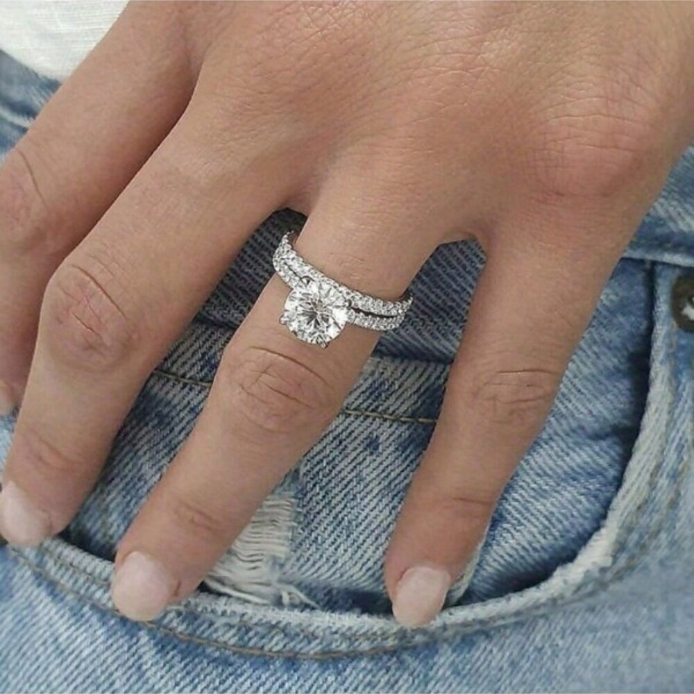 Sterling Silver Moissanite Engagement Ring Set